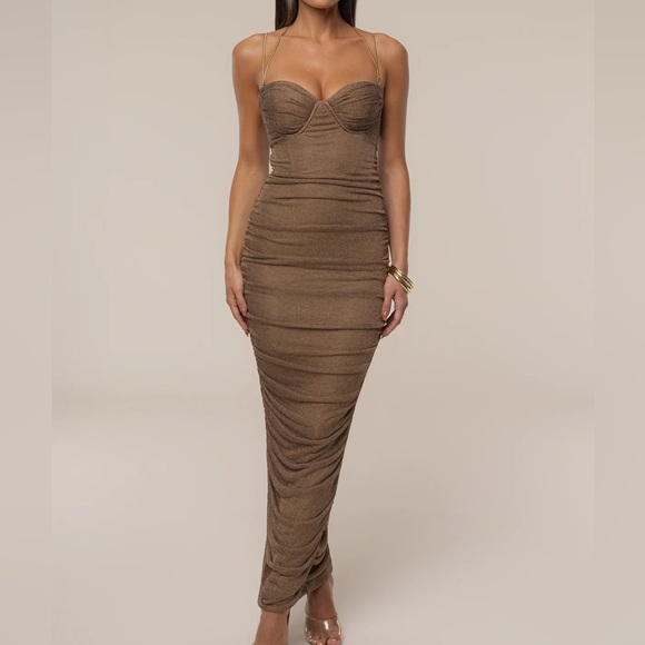 JLUXLABEL Bronze Ruched Metallic Maxi Dress - Picture 5 of 6